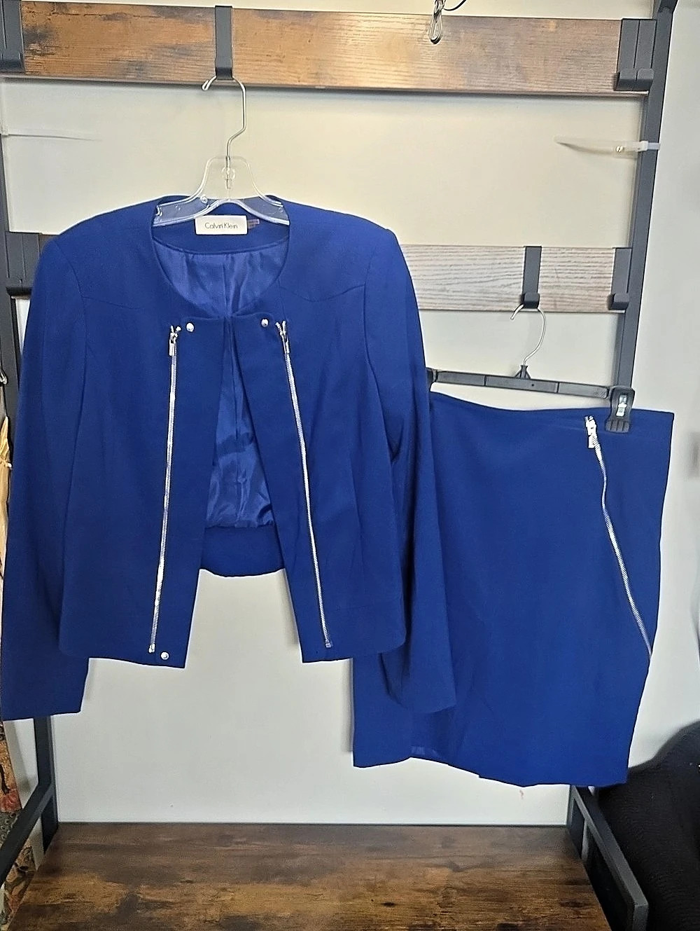 Calvin Klein Blue Skirt Suit Set Size 12 Like New Cobalt Indigo OLD Money Work